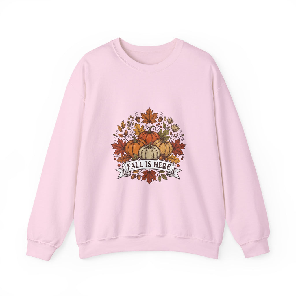 Fall Is Here Sweatshirt — Autumn Pumpkin Leaves Crewneck