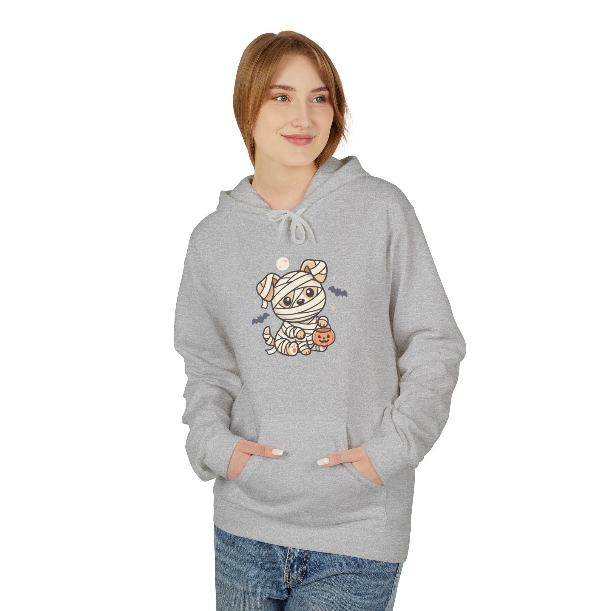 Mummy Dog Halloween Hoodie - Cute Wrapped Puppy with Pumpkin & Bats