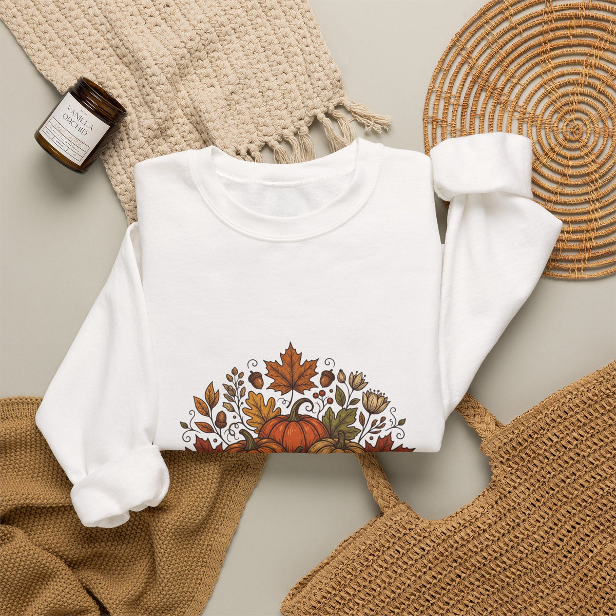 Fall Is Here Sweatshirt — Autumn Pumpkin Leaves Crewneck