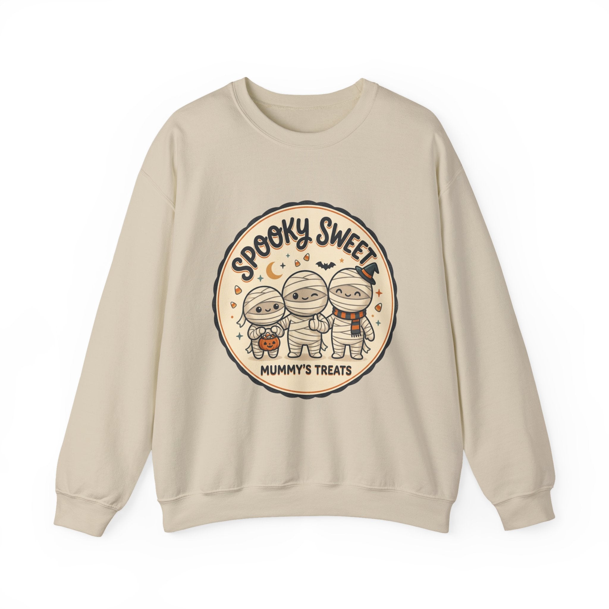 Halloween Sweatshirt — "Spooky Sweet Mummy's Treats" Cute Mummy Candy Crewneck