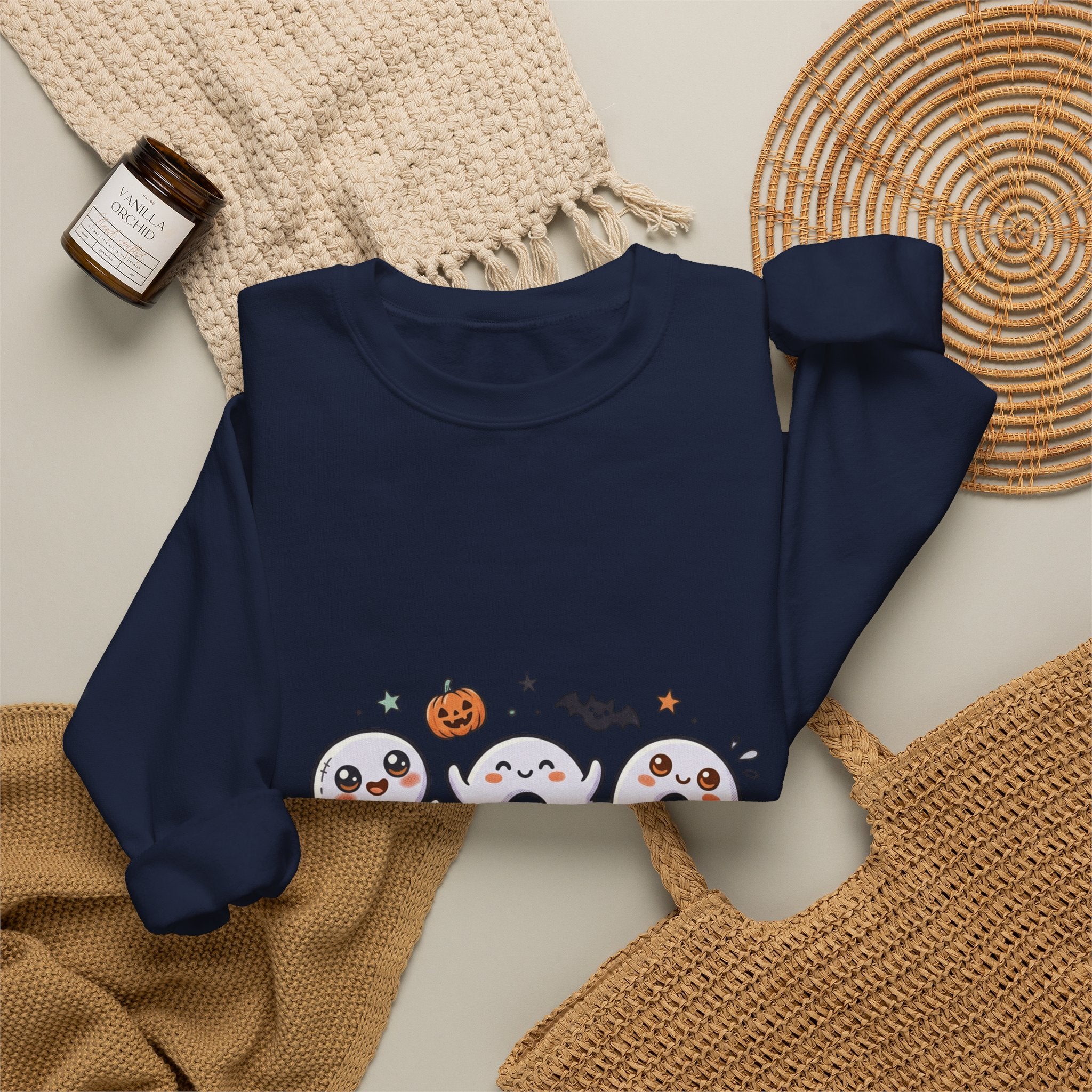 Cute 'BOO' Ghost Halloween Sweatshirt — Cute Spooky Crewneck for Fall