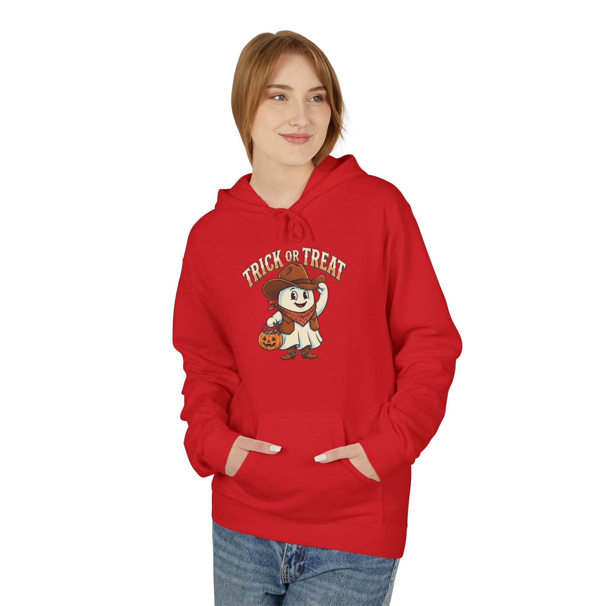 Halloween Trick or Treat Hoodie — Cute Ghost Cowboy Pumpkin Design