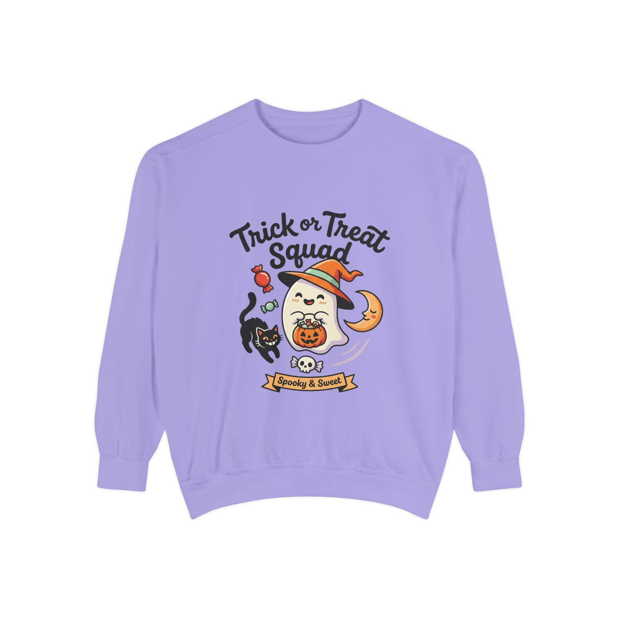 Trick or Treat Squad Sweatshirt | Halloween Ghost, Cat & Pumpkin