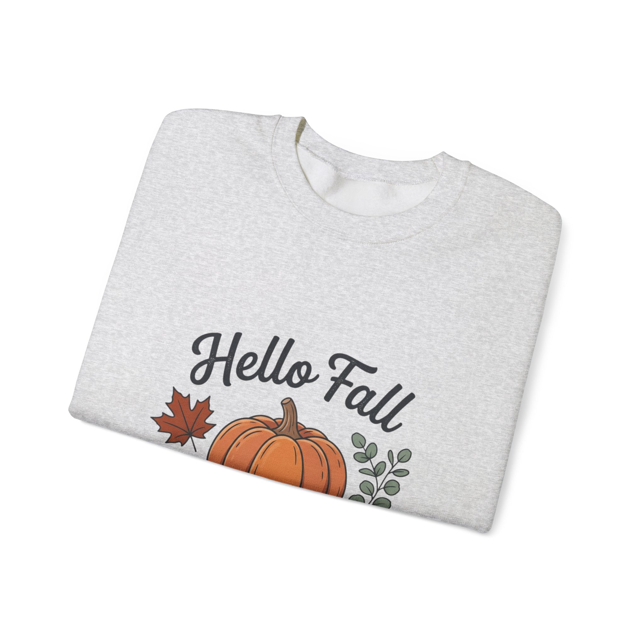 Hello Fall Pumpkin Design Sweatshirt | Autumn Leaves Cinnamon Sticks