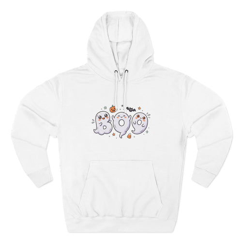 Boo Ghosts Halloween Hoodie — Cute Cartoon Ghosts & Pumpkins Fleece Hoodie