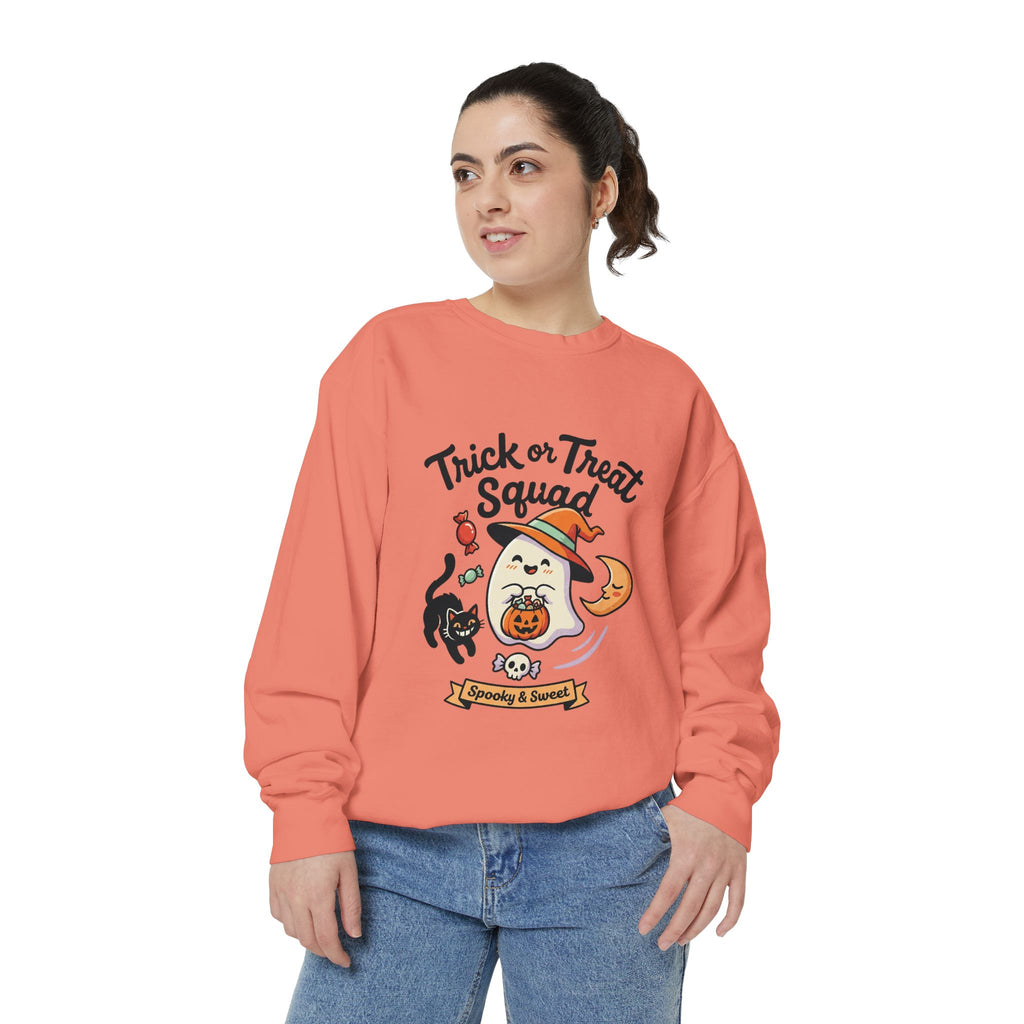 Trick or Treat Squad Sweatshirt | Halloween Ghost, Cat & Pumpkin