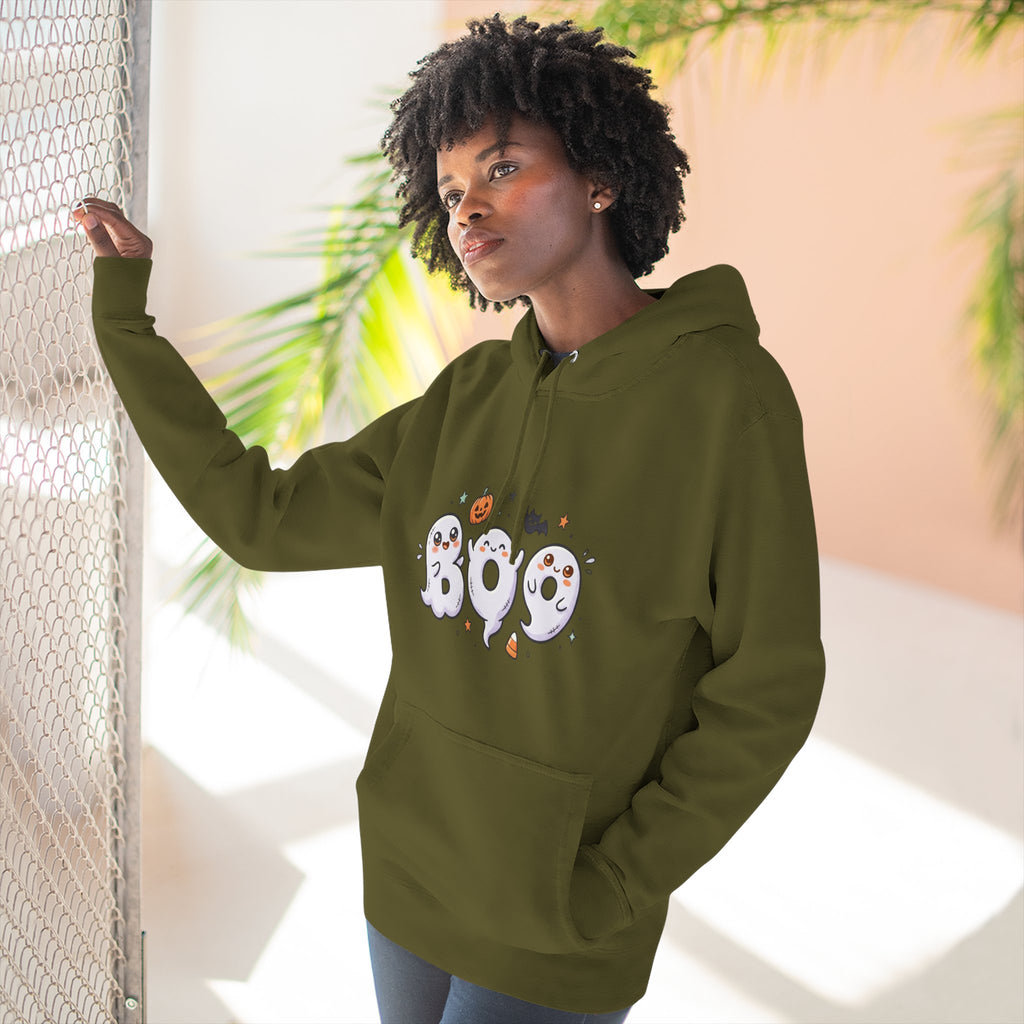 Boo Ghosts Halloween Hoodie — Cute Cartoon Ghosts & Pumpkins Fleece Hoodie