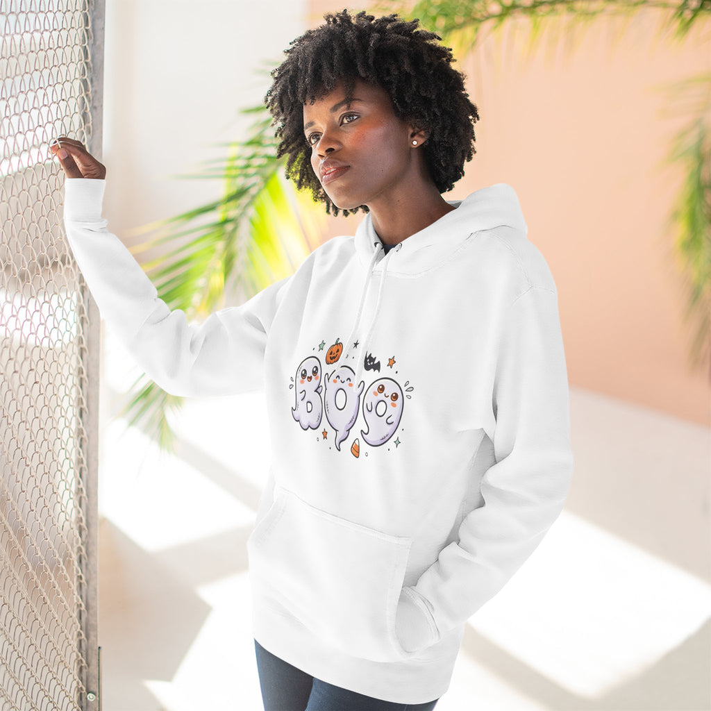 Boo Ghosts Halloween Hoodie — Cute Cartoon Ghosts & Pumpkins Fleece Hoodie