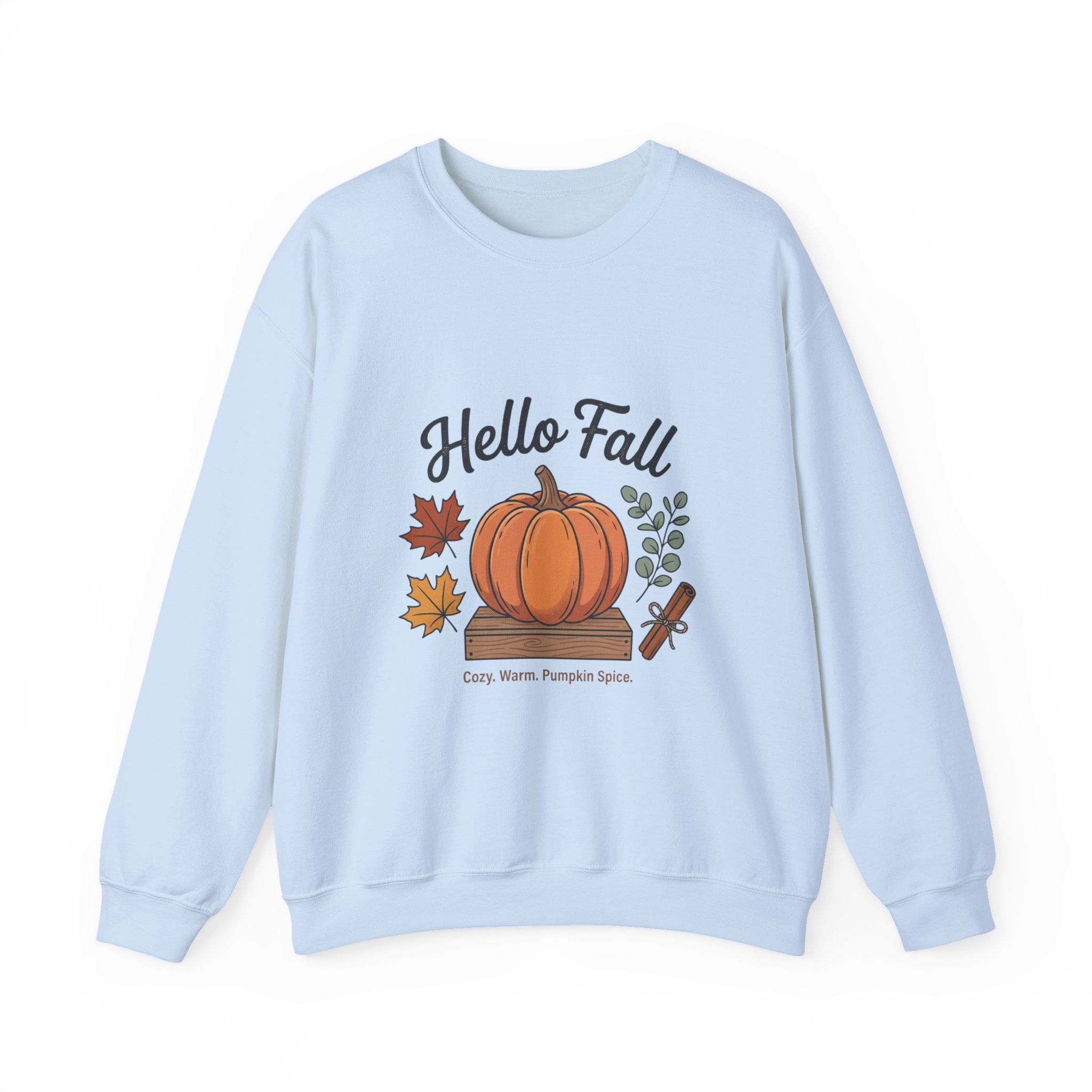 Hello Fall Pumpkin Design Sweatshirt | Autumn Leaves Cinnamon Sticks