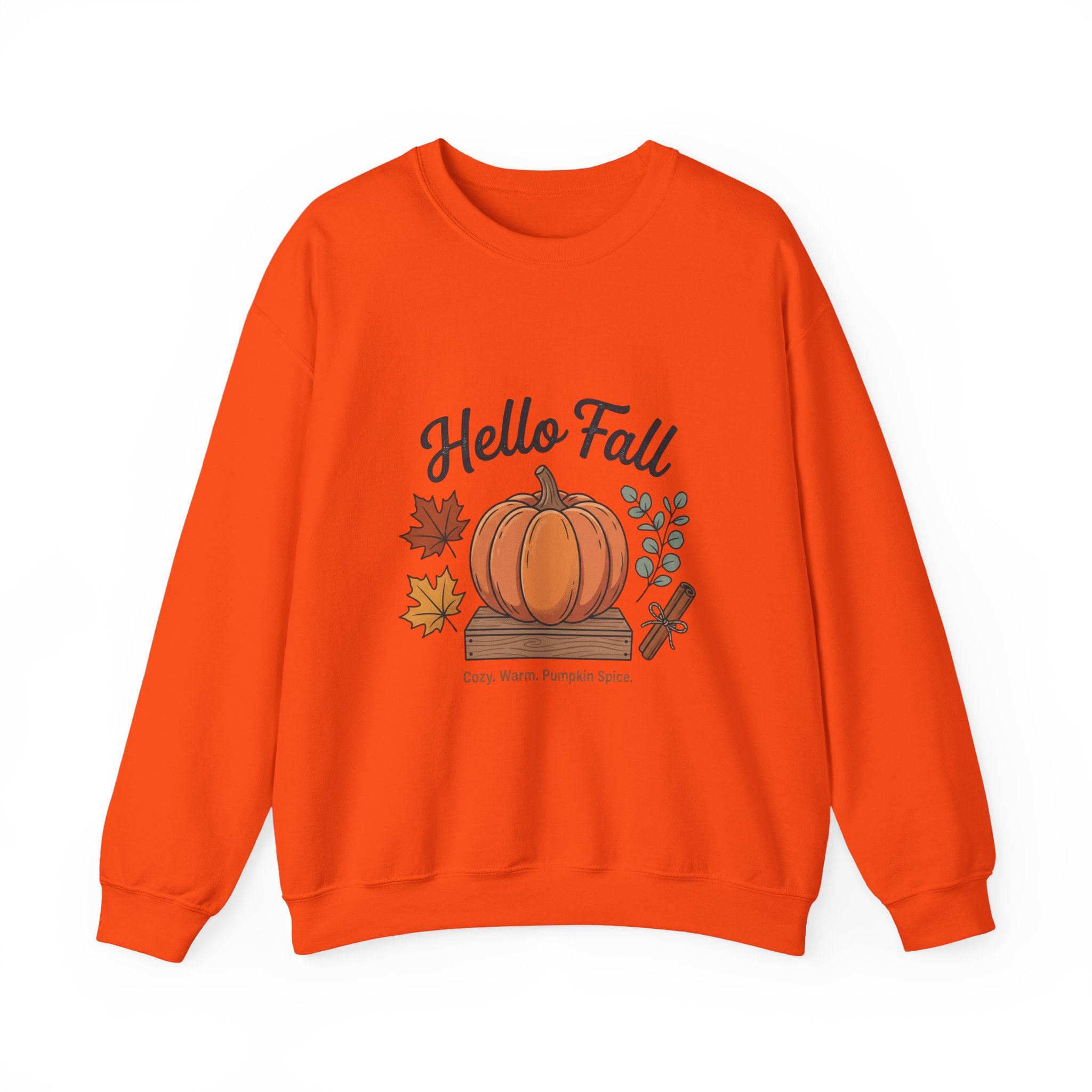 Hello Fall Pumpkin Design Sweatshirt | Autumn Leaves Cinnamon Sticks