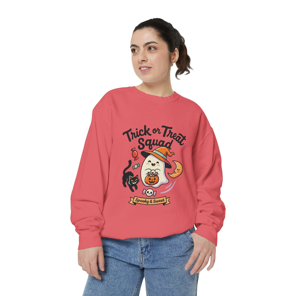 Trick or Treat Squad Sweatshirt | Halloween Ghost, Cat & Pumpkin
