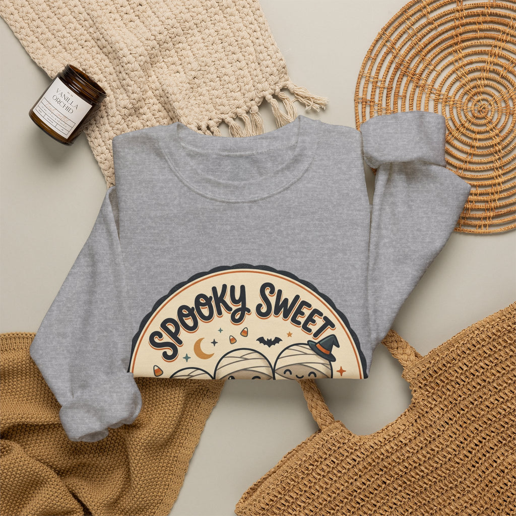 Halloween Sweatshirt — "Spooky Sweet Mummy's Treats" Cute Mummy Candy Crewneck