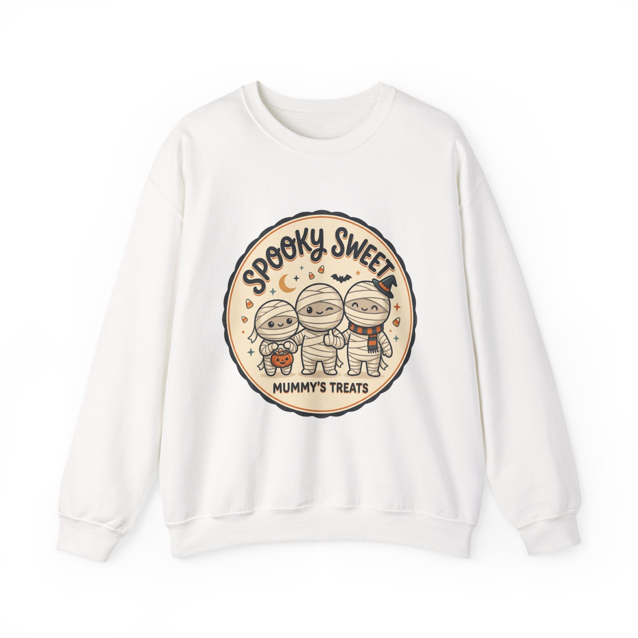 Halloween Sweatshirt — "Spooky Sweet Mummy's Treats" Cute Mummy Candy Crewneck