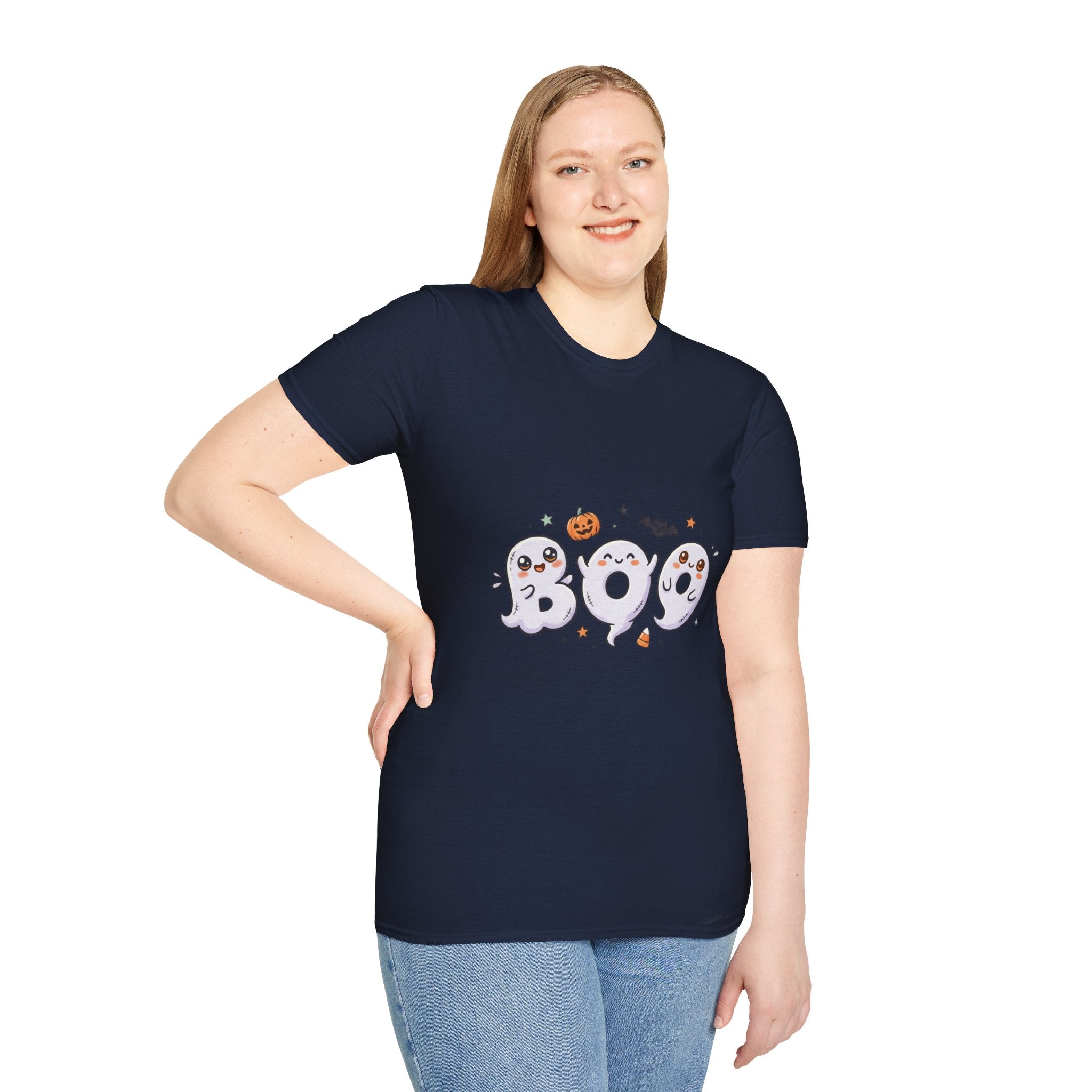 Halloween Ghosts "BOO" T-Shirt — Cute Spooky Pumpkin & Bat Graphic