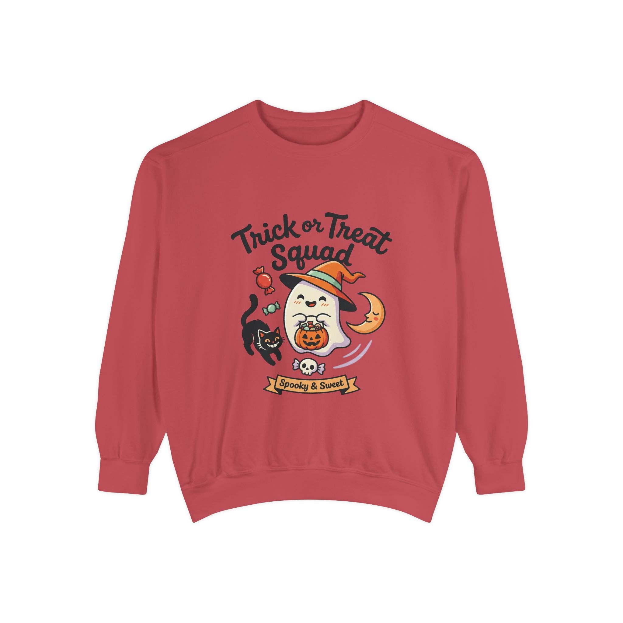 Trick or Treat Squad Sweatshirt | Halloween Ghost, Cat & Pumpkin