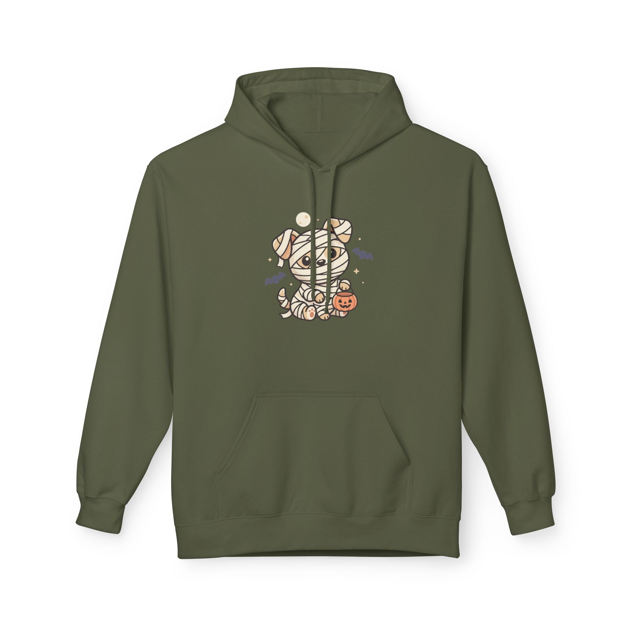 Mummy Dog Halloween Hoodie - Cute Wrapped Puppy with Pumpkin & Bats