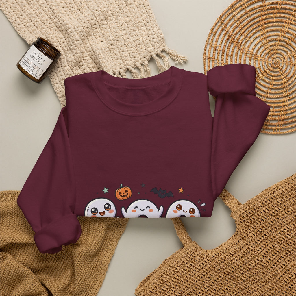 Cute 'BOO' Ghost Halloween Sweatshirt — Cute Spooky Crewneck for Fall