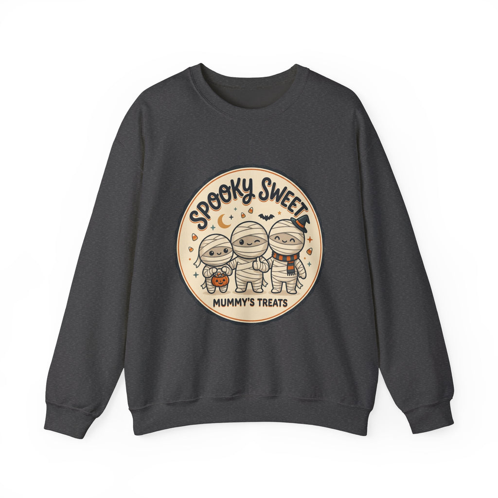 Halloween Sweatshirt — "Spooky Sweet Mummy's Treats" Cute Mummy Candy Crewneck