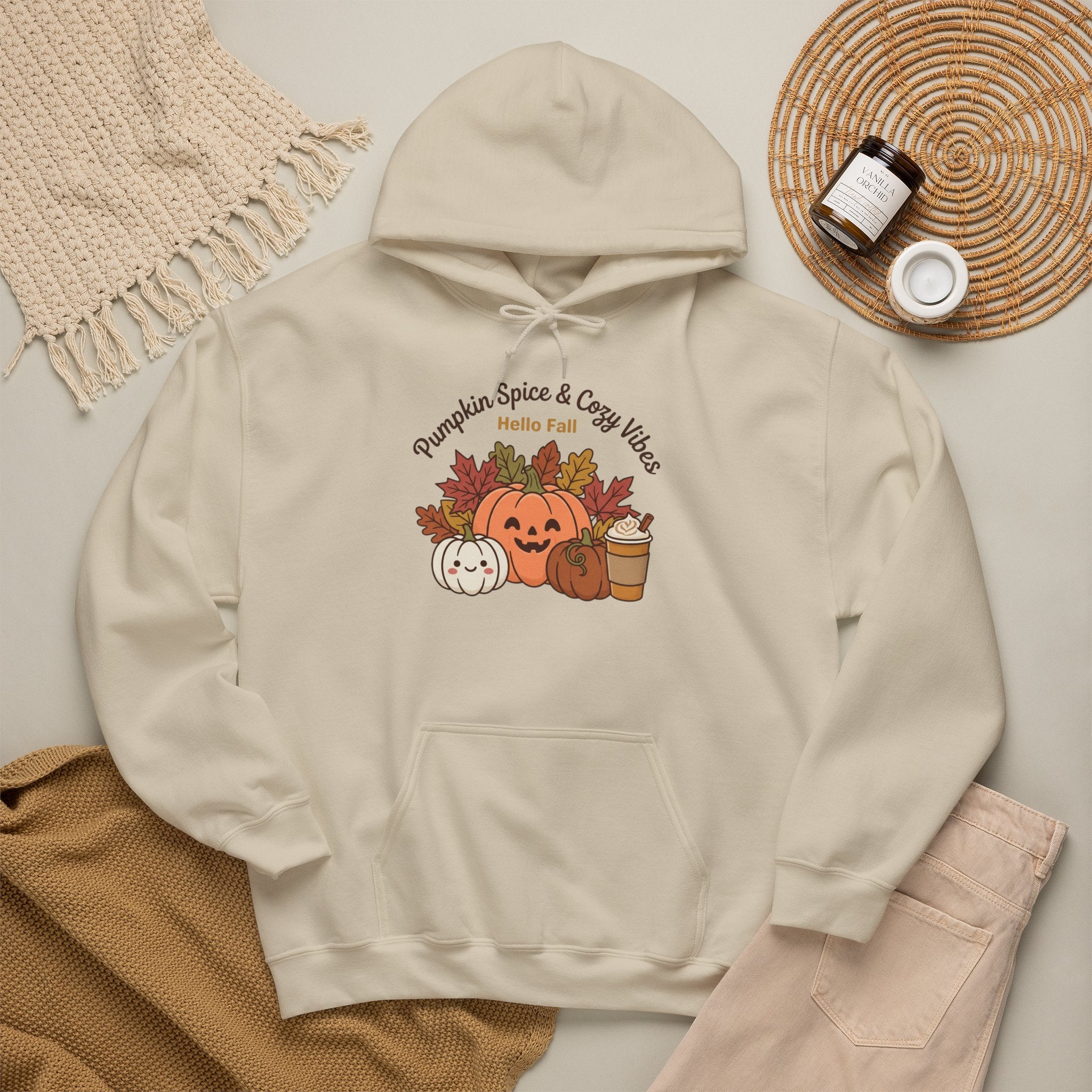 Pumpkin Spice & Cozy Vibes Hoodie | Fall Pumpkin Coffee Sweatshirt