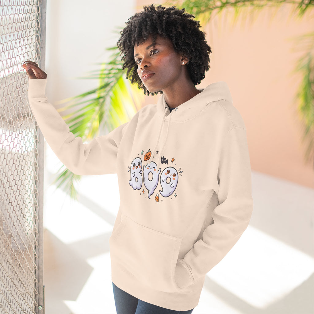 Boo Ghosts Halloween Hoodie — Cute Cartoon Ghosts & Pumpkins Fleece Hoodie