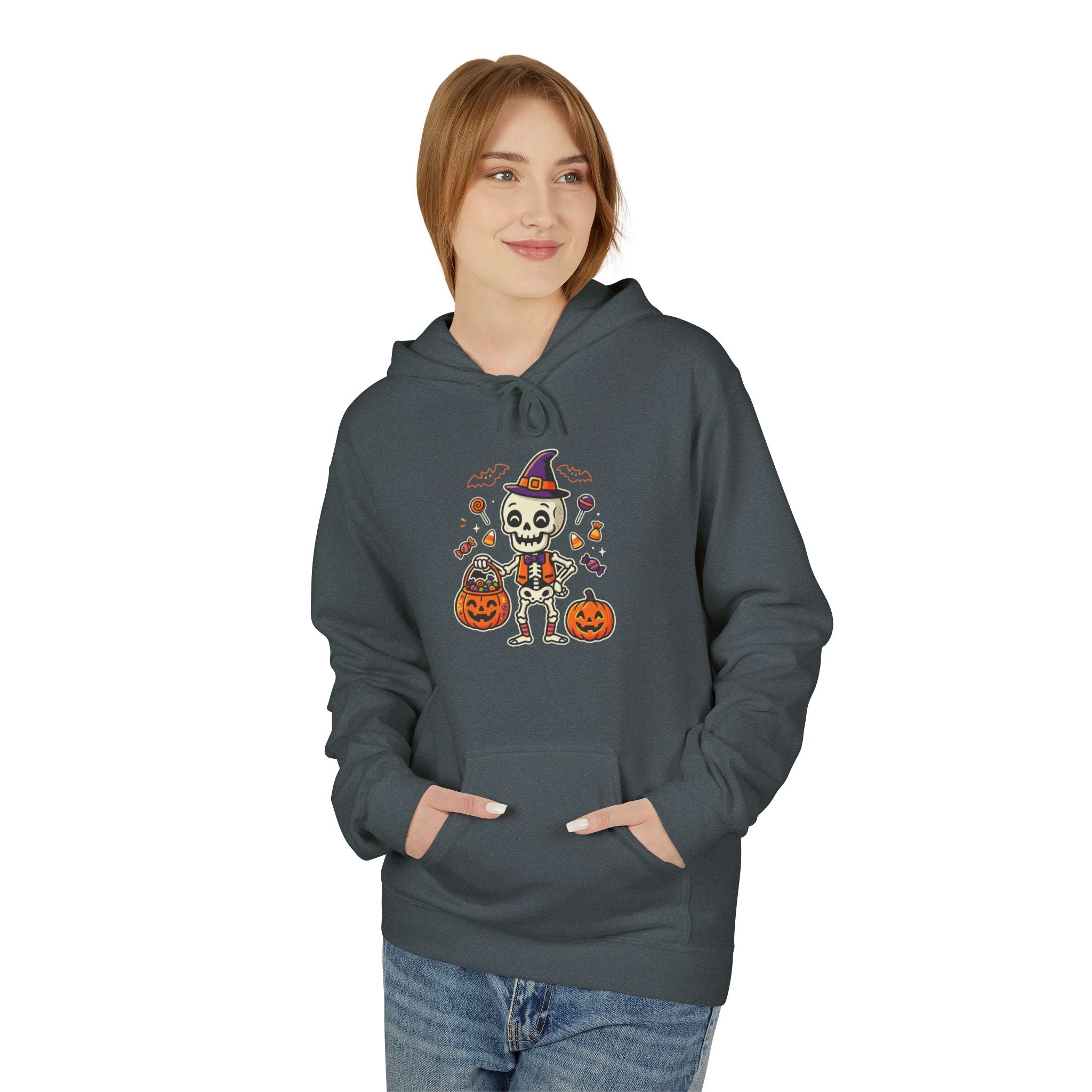 Halloween Skeleton Candy Hoodie – Trick-or-Treat Pumpkin Graphic Hoodie