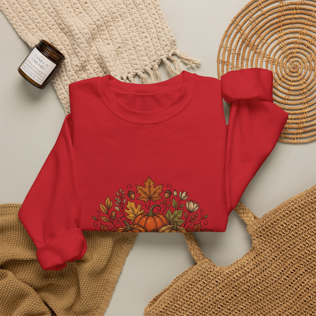 Fall Is Here Sweatshirt — Autumn Pumpkin Leaves Crewneck