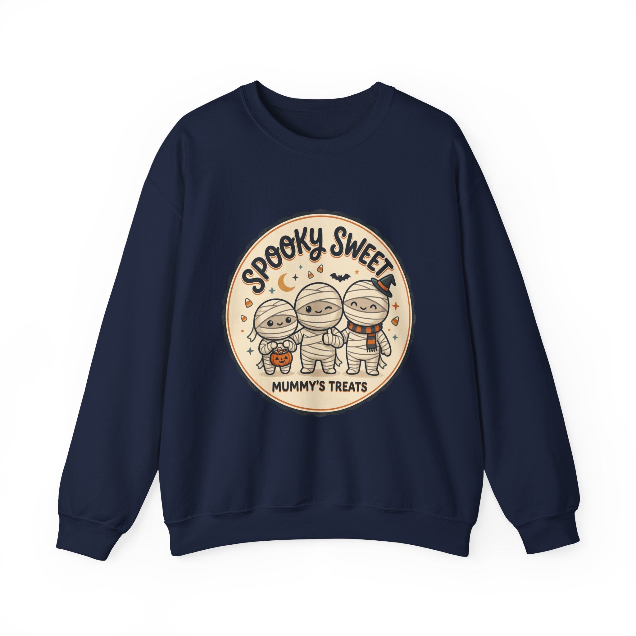 Halloween Sweatshirt — "Spooky Sweet Mummy's Treats" Cute Mummy Candy Crewneck