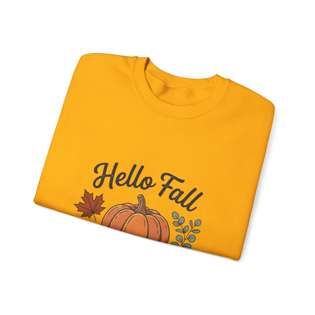 Hello Fall Pumpkin Design Sweatshirt | Autumn Leaves Cinnamon Sticks