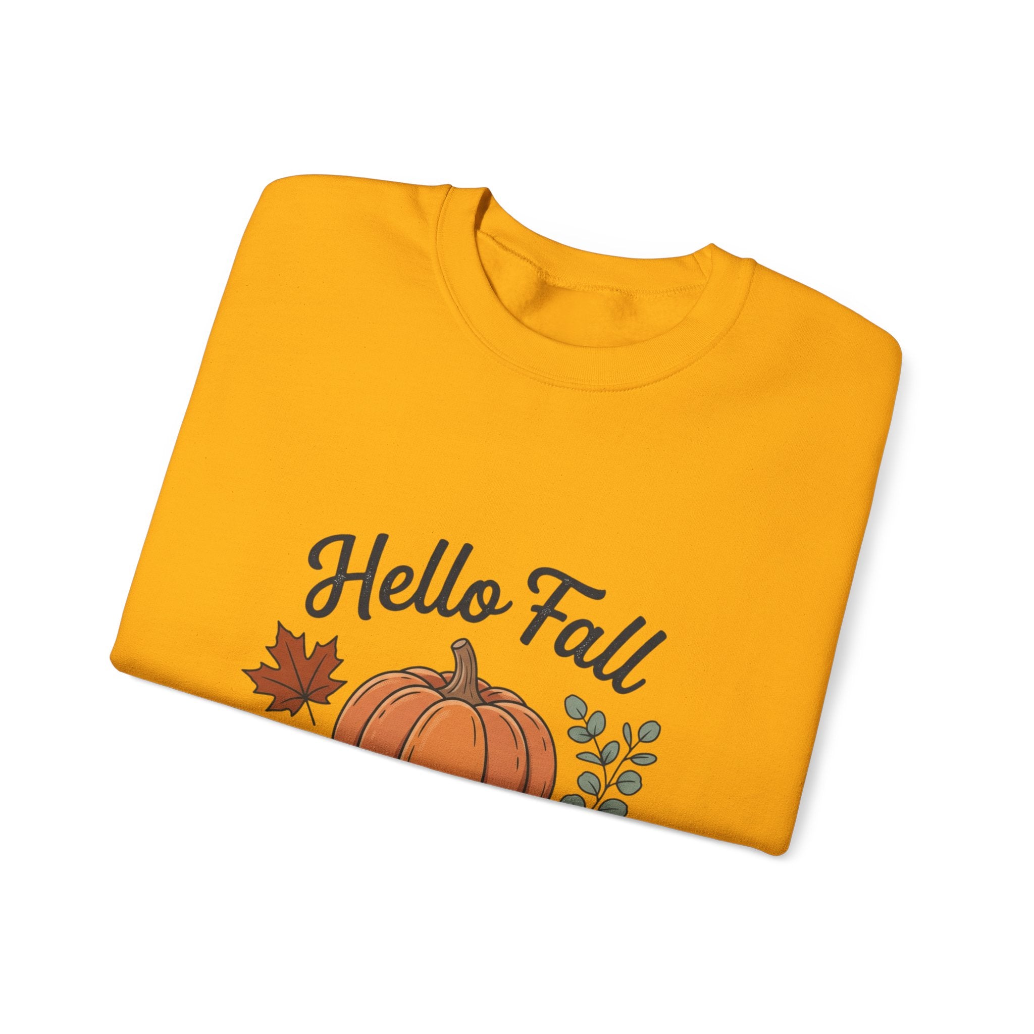 Hello Fall Pumpkin Design Sweatshirt | Autumn Leaves Cinnamon Sticks