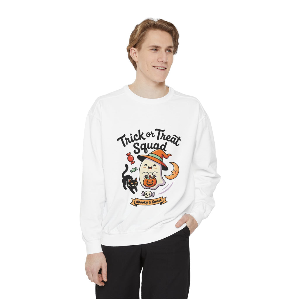 Trick or Treat Squad Sweatshirt | Halloween Ghost, Cat & Pumpkin