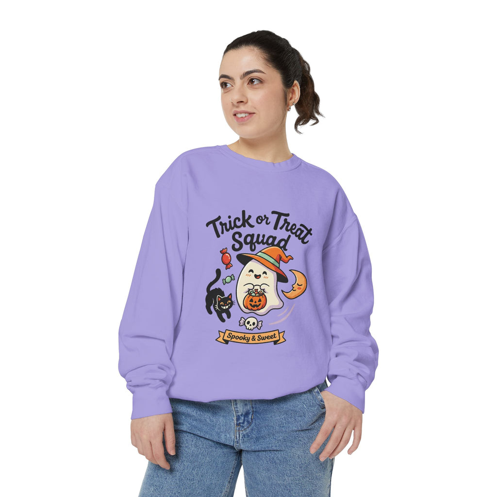 Trick or Treat Squad Sweatshirt | Halloween Ghost, Cat & Pumpkin