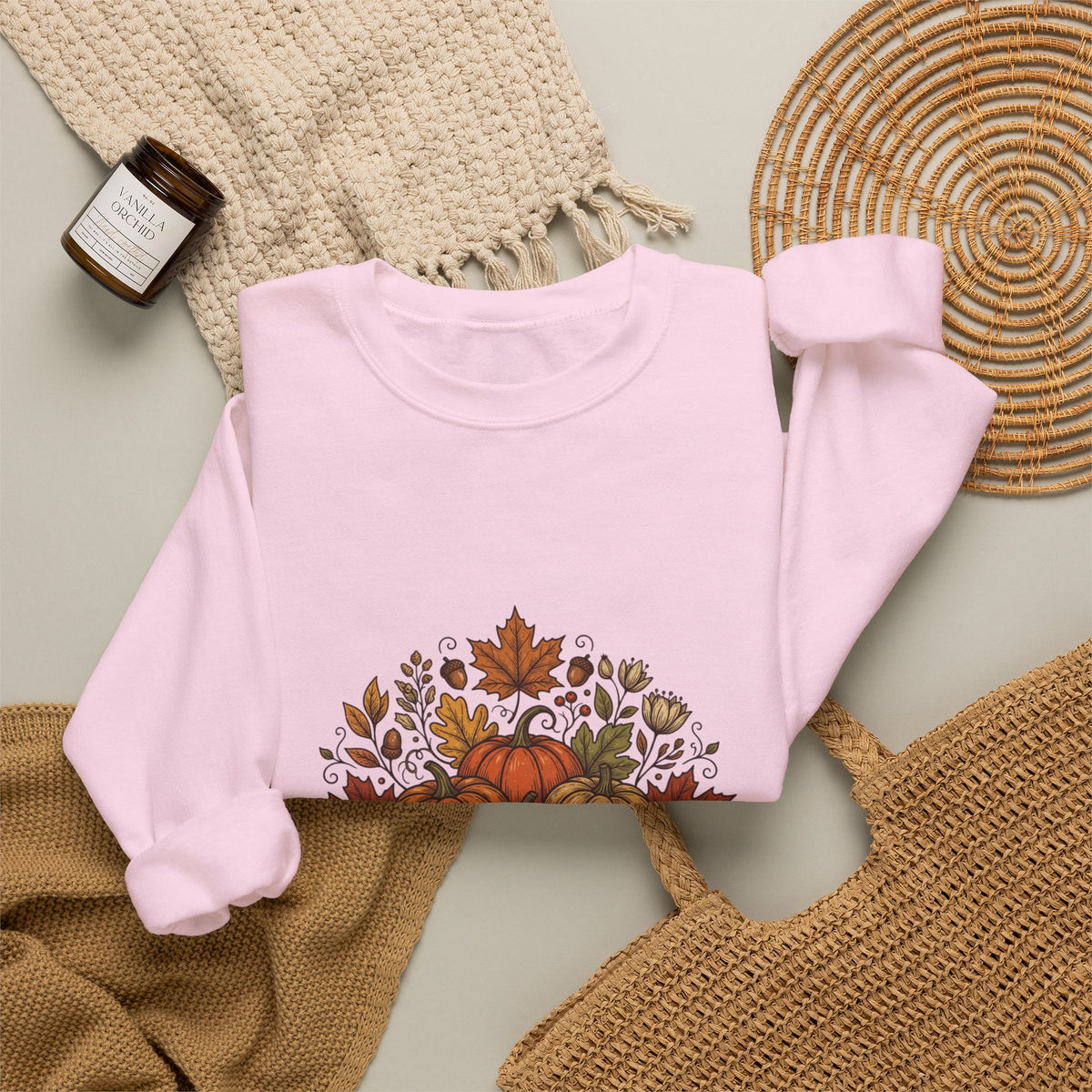 Fall Is Here Sweatshirt — Autumn Pumpkin Leaves Crewneck