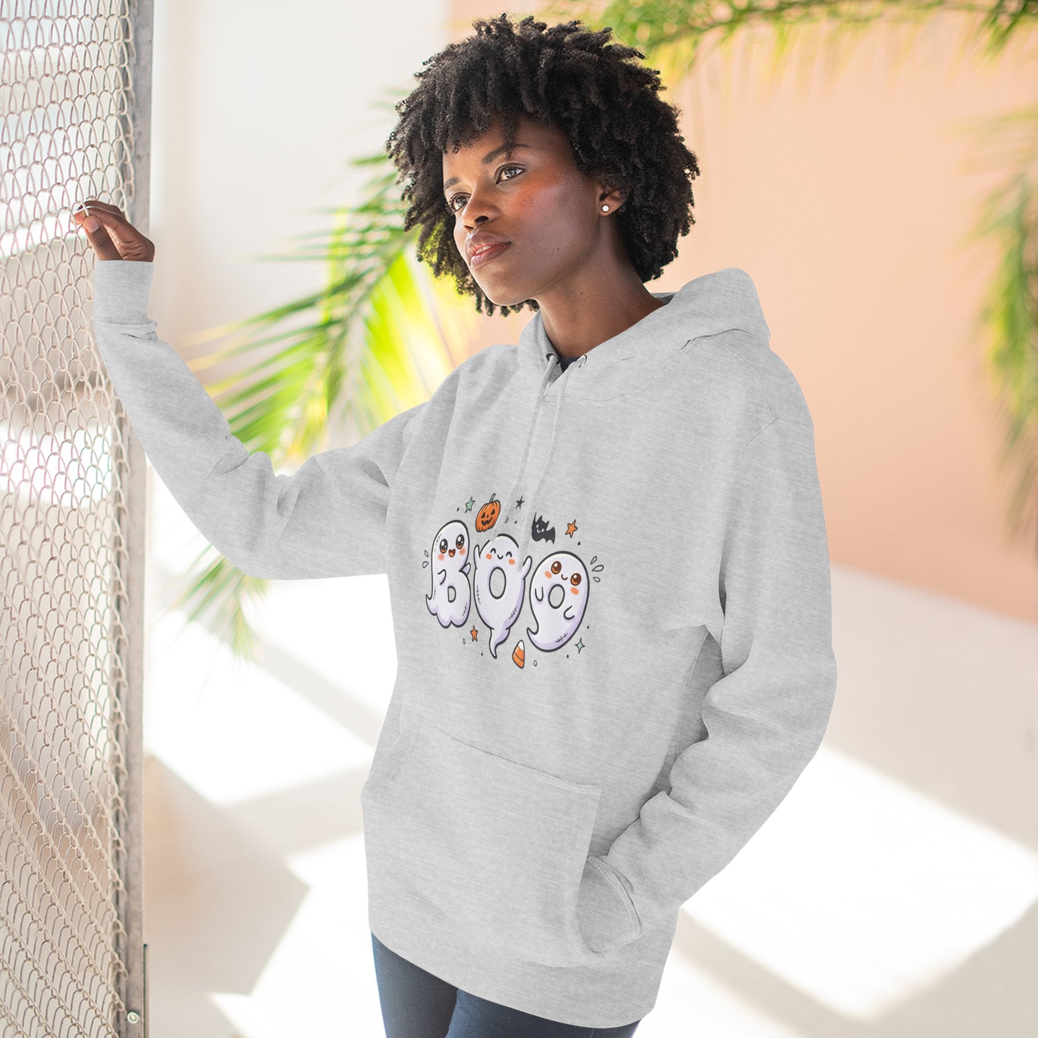 Boo Ghosts Halloween Hoodie — Cute Cartoon Ghosts & Pumpkins Fleece Hoodie
