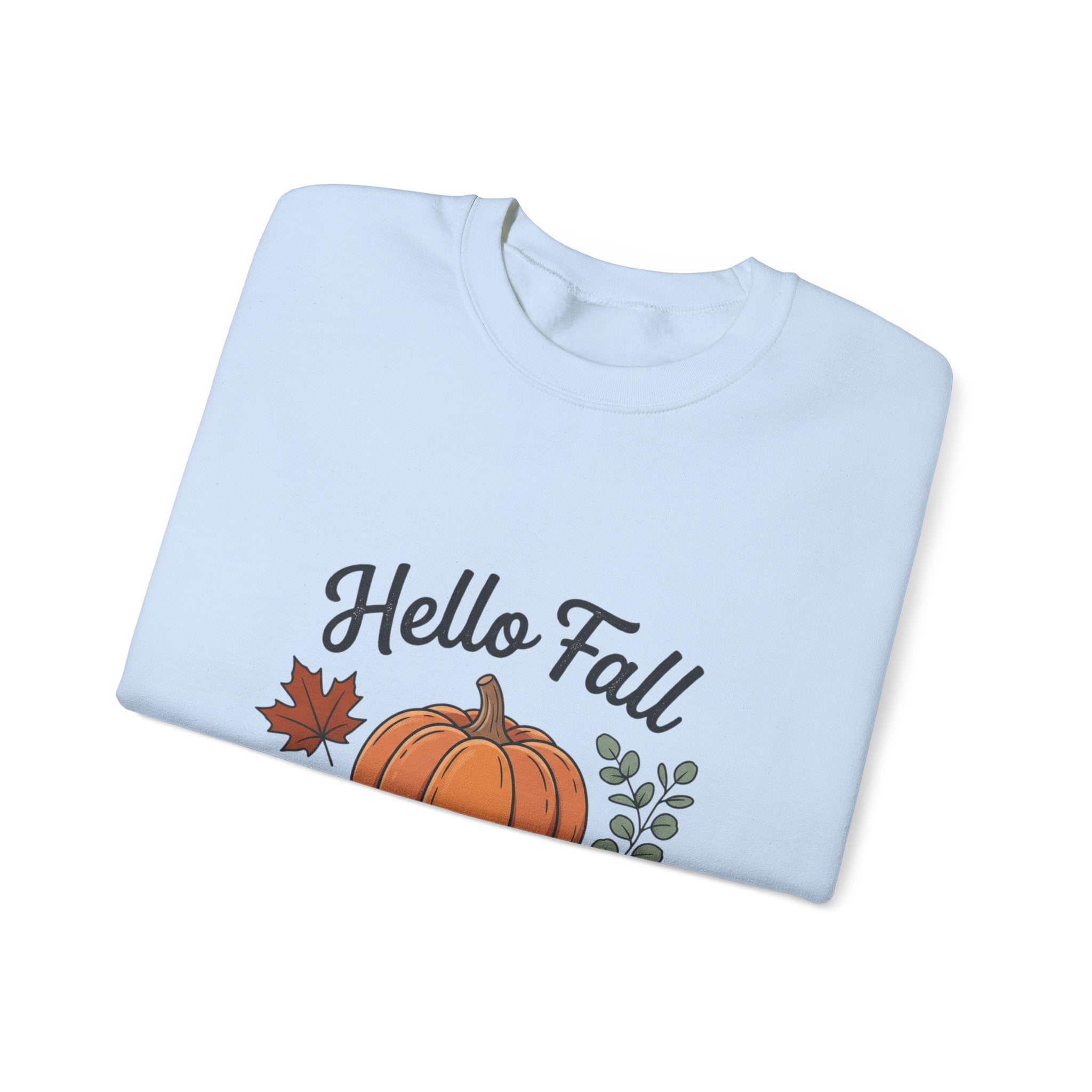 Hello Fall Pumpkin Design Sweatshirt | Autumn Leaves Cinnamon Sticks