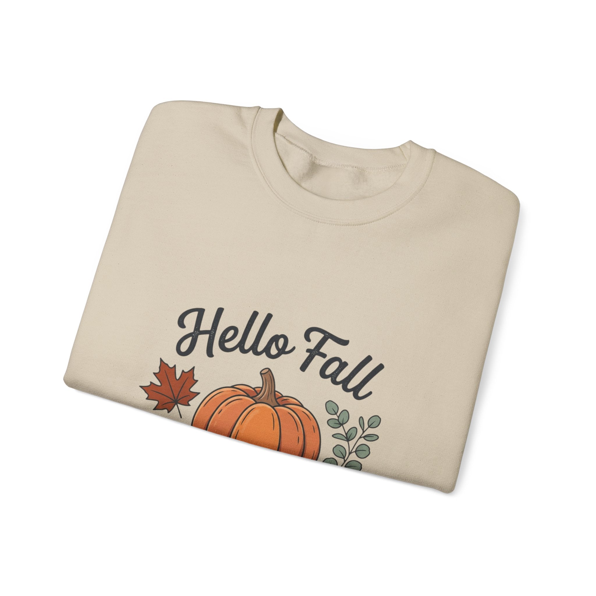 Hello Fall Pumpkin Design Sweatshirt | Autumn Leaves Cinnamon Sticks