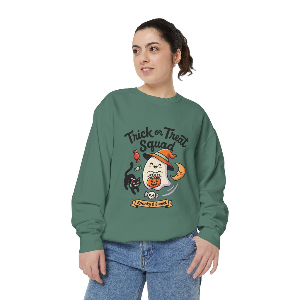 Trick or Treat Squad Sweatshirt | Halloween Ghost, Cat & Pumpkin