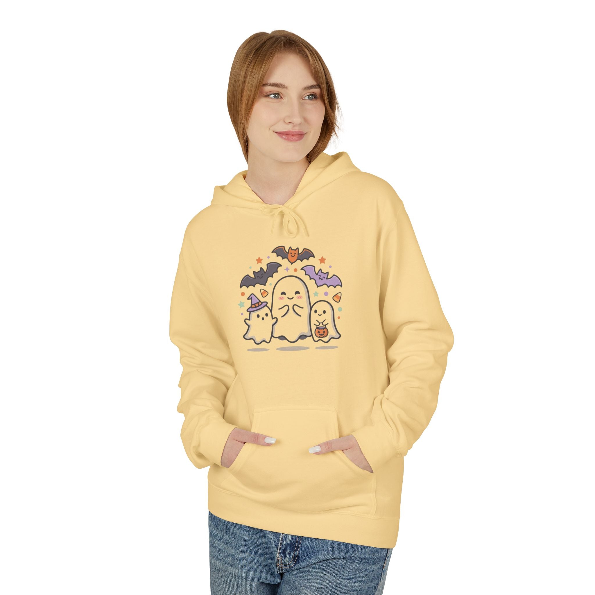 Halloween Cute Ghosts Hoodie – Kawaii Ghost, Bat & Candy Sweatshirt