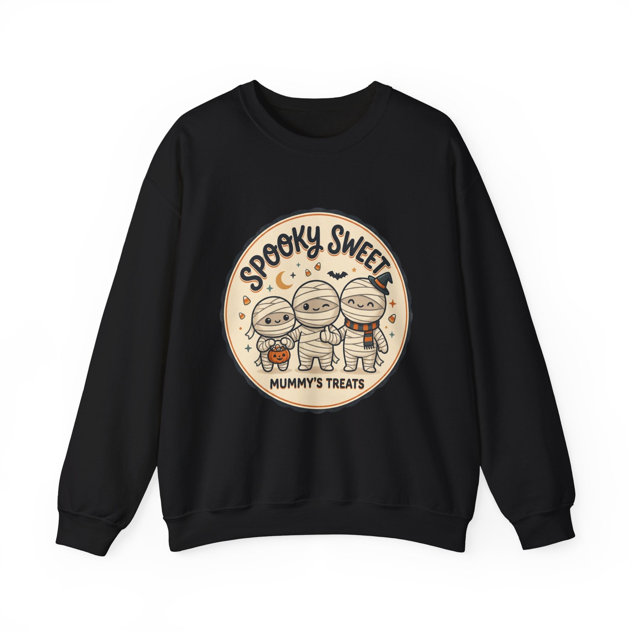 Halloween Sweatshirt — "Spooky Sweet Mummy's Treats" Cute Mummy Candy Crewneck