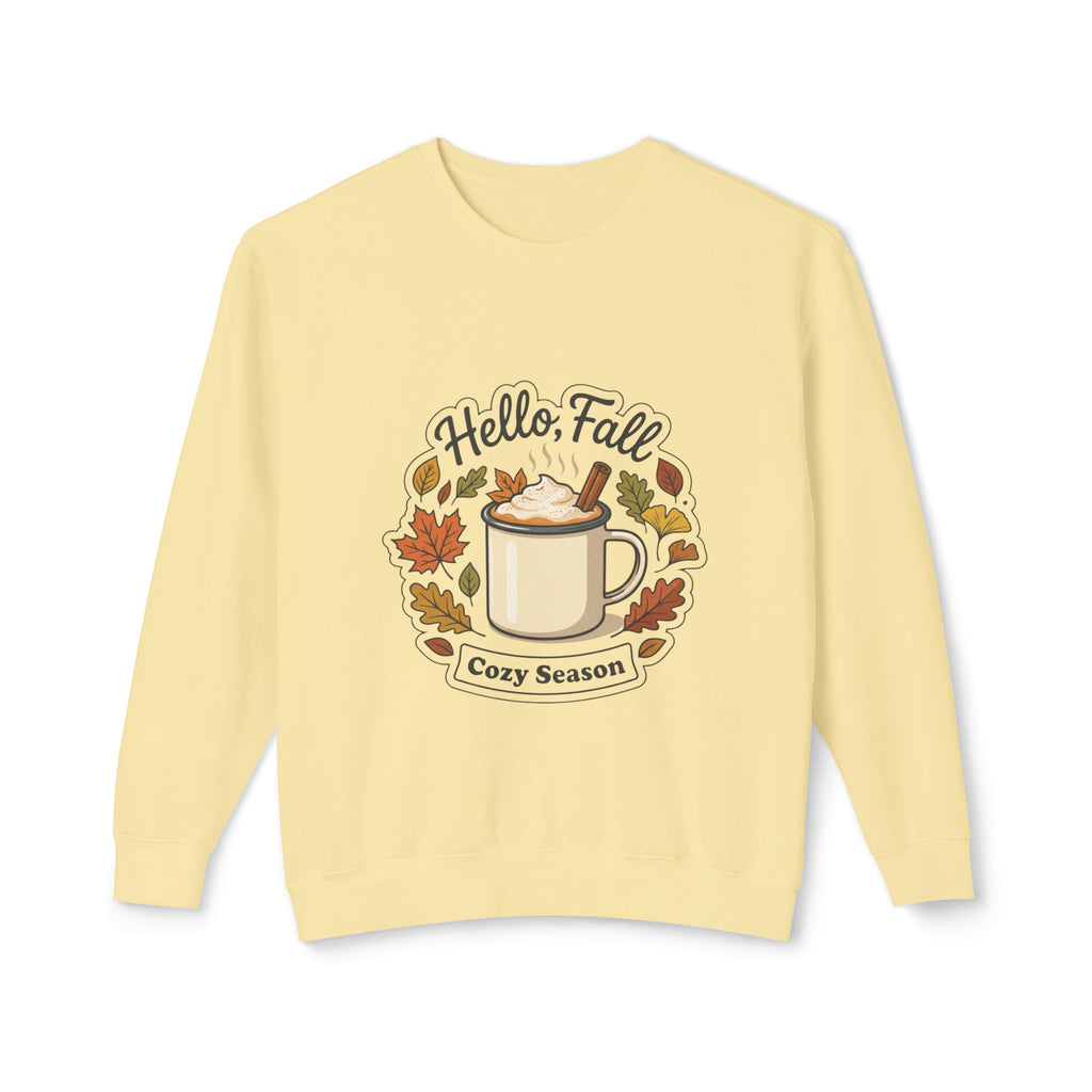 Hello Fall Cozy Season mug illustration Sweatshirt | Autumn leaves, pumpkin spice