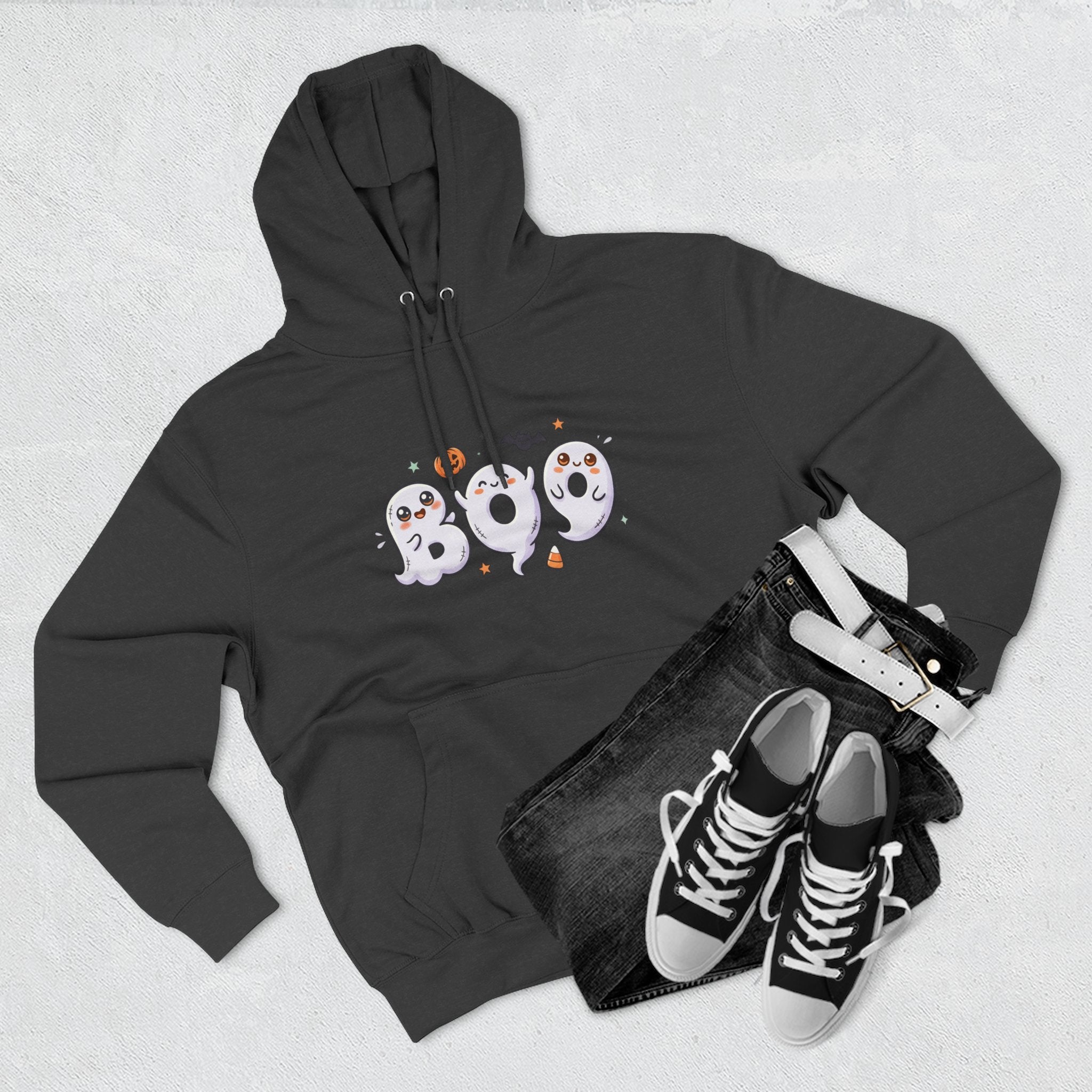 Boo Ghosts Halloween Hoodie — Cute Cartoon Ghosts & Pumpkins Fleece Hoodie