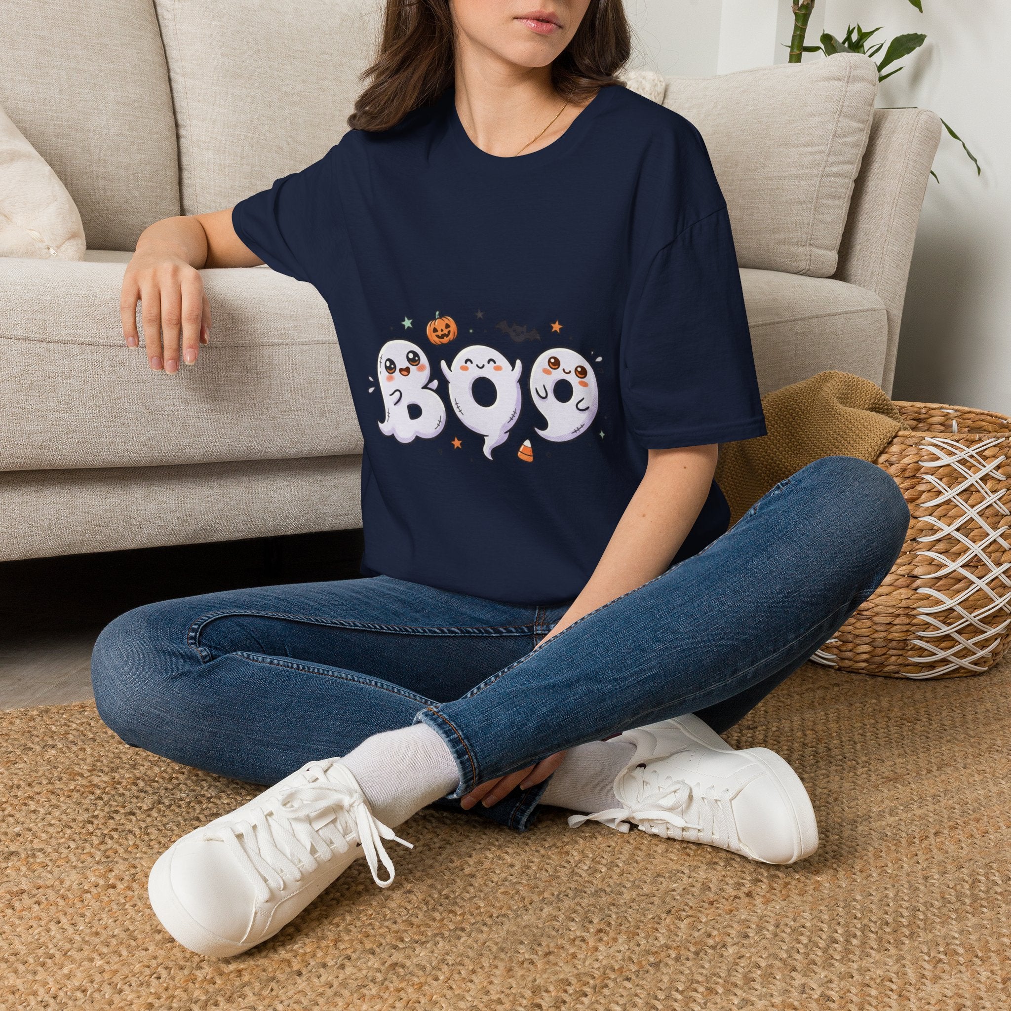 Halloween Ghosts "BOO" T-Shirt — Cute Spooky Pumpkin & Bat Graphic