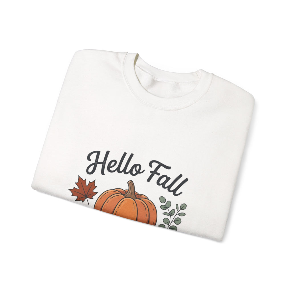 Hello Fall Pumpkin Design Sweatshirt | Autumn Leaves Cinnamon Sticks