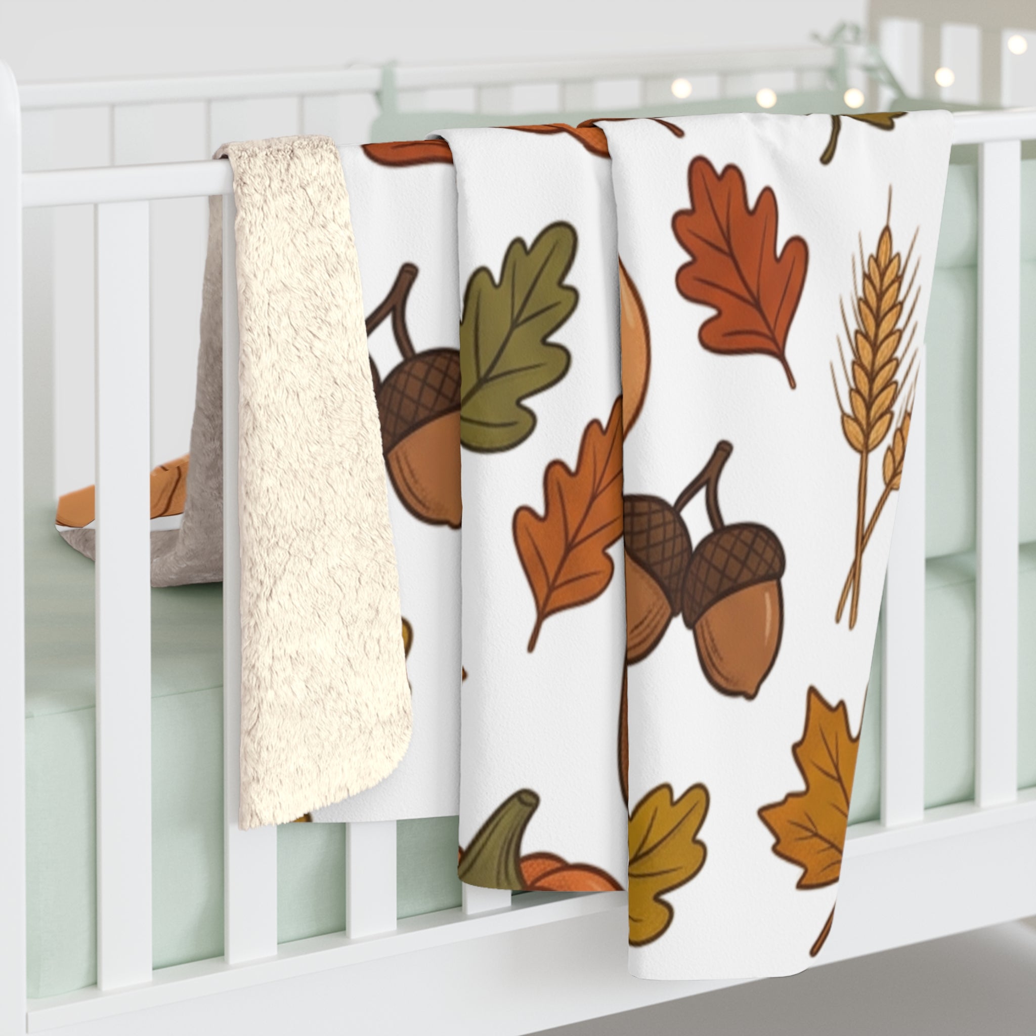 Autumn Pumpkins Leaves Coffee Pattern Sherpa Fleece Blanket