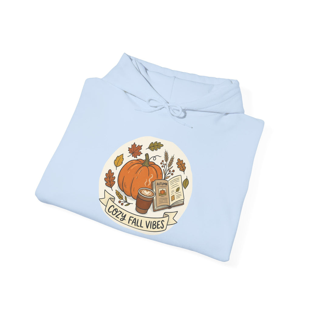 Cozy Fall Vibes Hoodie — Pumpkin, Leaves & Latte Autumn Sweatshirt