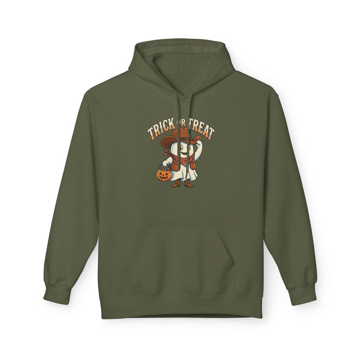 Halloween Trick or Treat Hoodie — Cute Ghost Cowboy Pumpkin Design