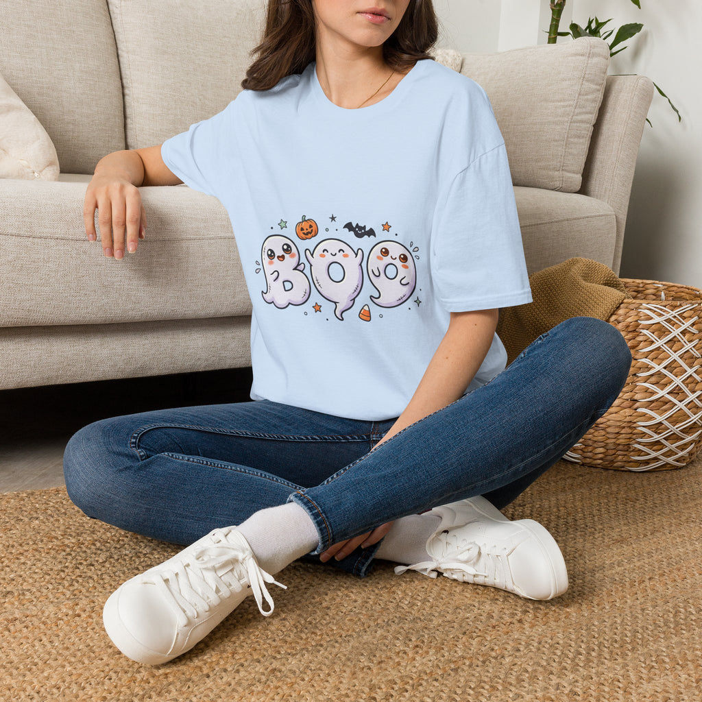 Halloween Ghosts "BOO" T-Shirt — Cute Spooky Pumpkin & Bat Graphic