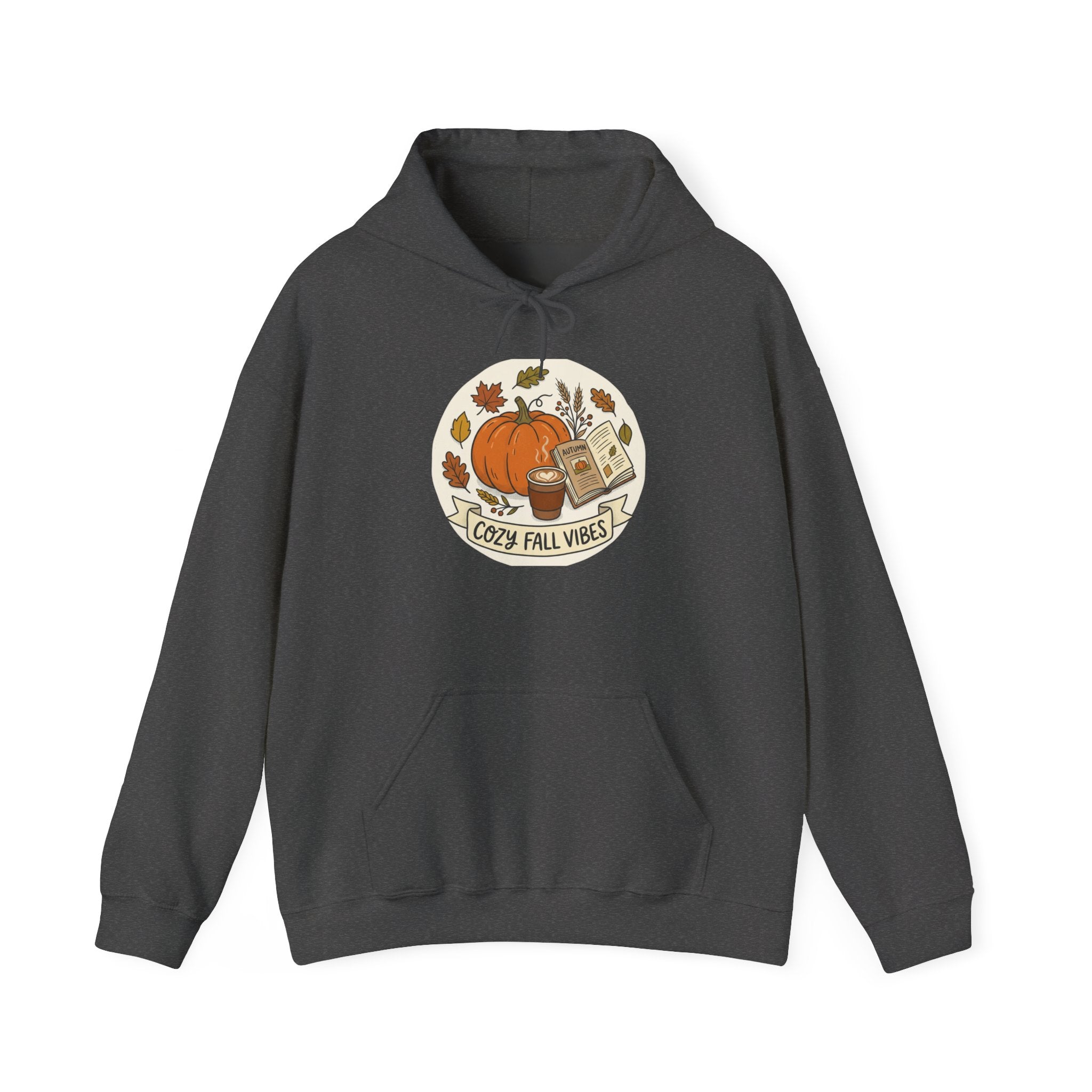Cozy Fall Vibes Hoodie — Pumpkin, Leaves & Latte Autumn Sweatshirt