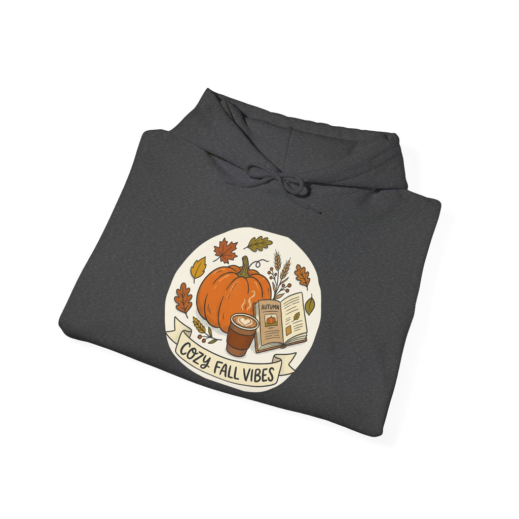 Cozy Fall Vibes Hoodie — Pumpkin, Leaves & Latte Autumn Sweatshirt
