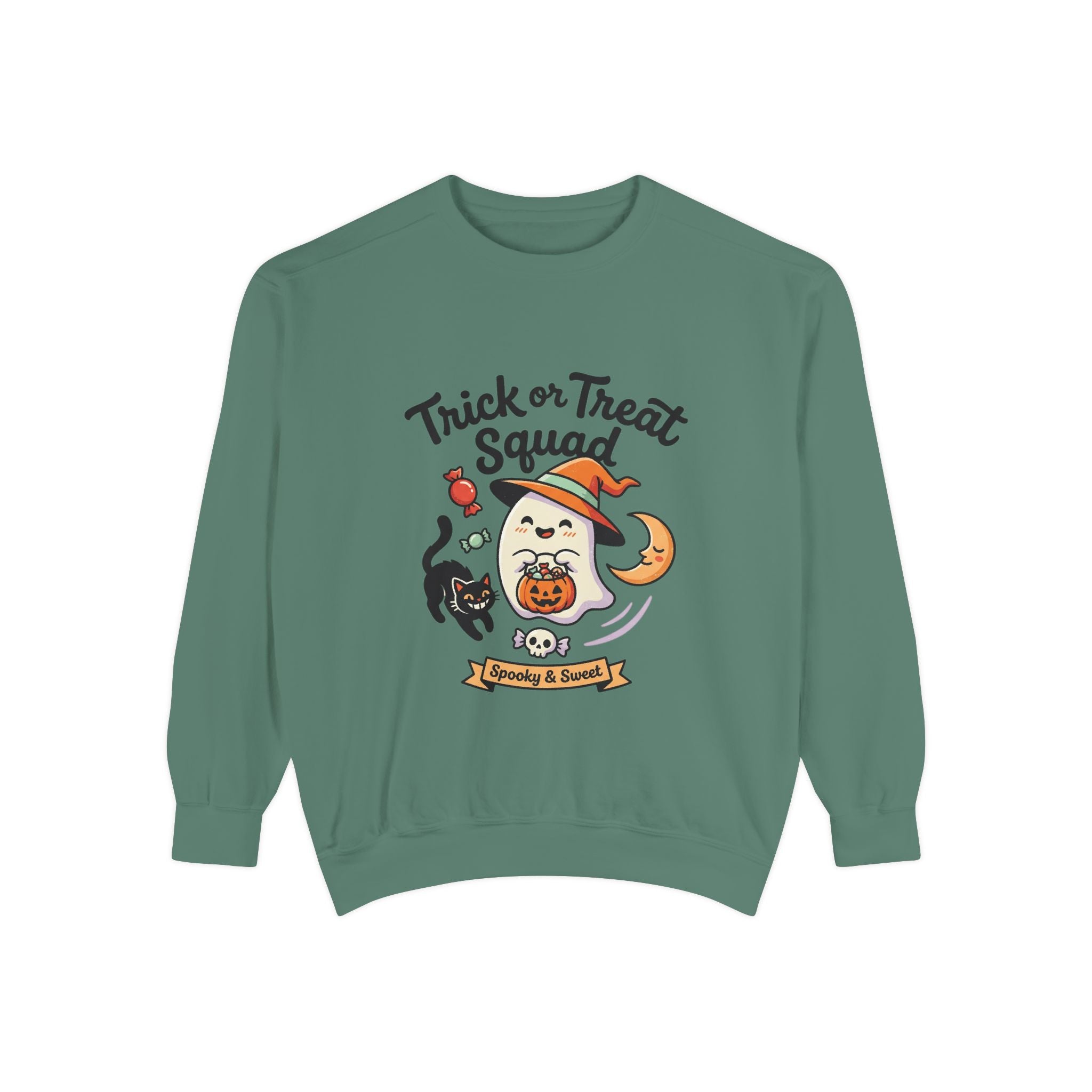 Trick or Treat Squad Sweatshirt | Halloween Ghost, Cat & Pumpkin