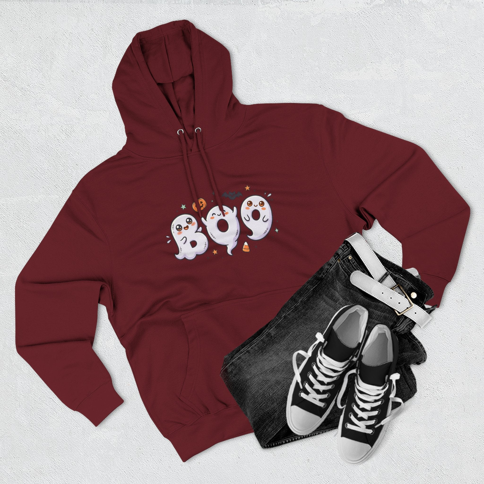 Boo Ghosts Halloween Hoodie — Cute Cartoon Ghosts & Pumpkins Fleece Hoodie